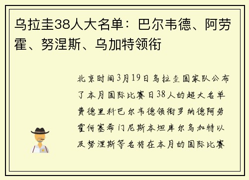 乌拉圭38人大名单：巴尔韦德、阿劳霍、努涅斯、乌加特领衔