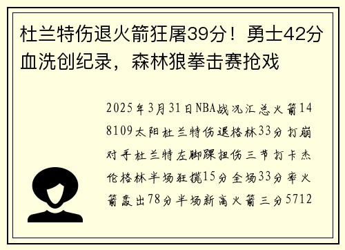 杜兰特伤退火箭狂屠39分！勇士42分血洗创纪录，森林狼拳击赛抢戏